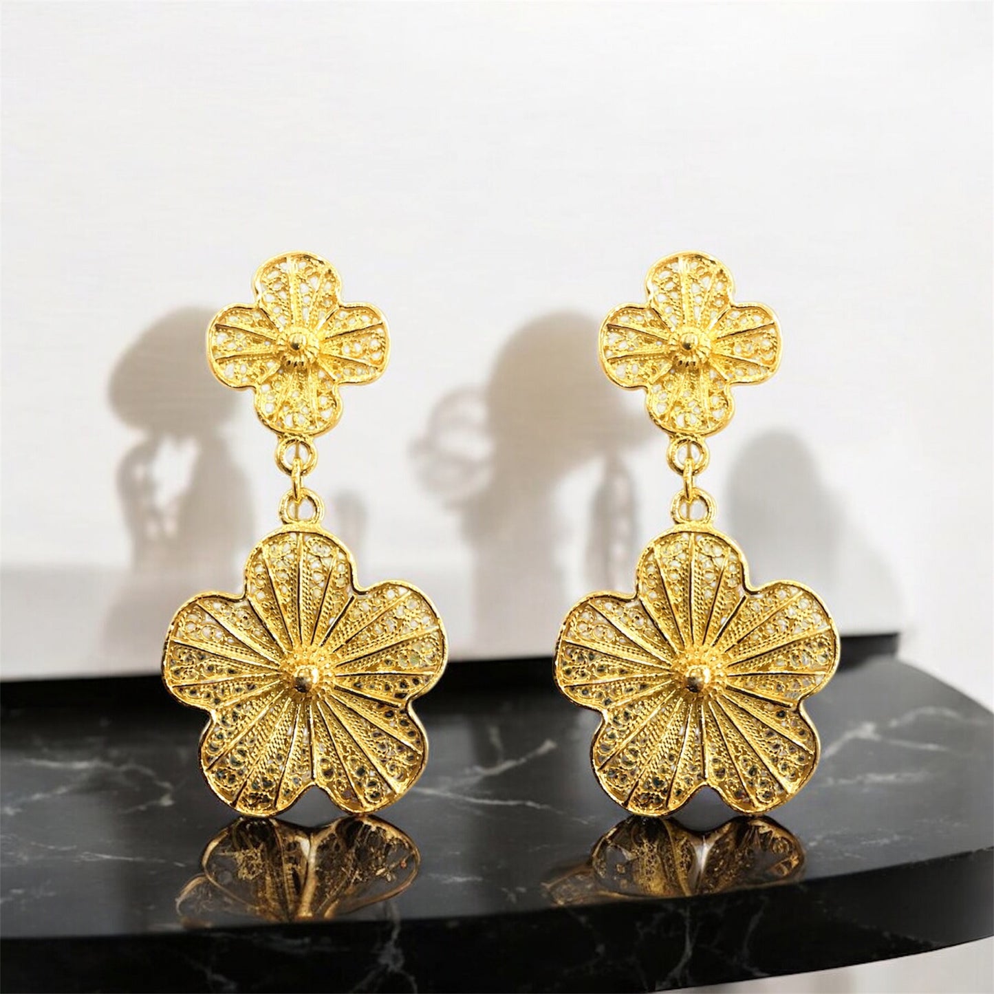 Brincos Filigrana Prata Dourada MACE