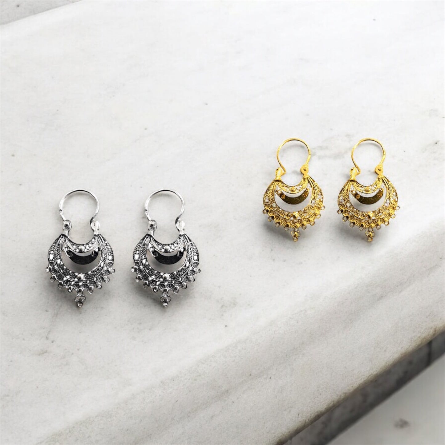 Brincos Filigrana Prata Dourada MACE